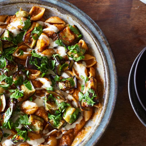 Ottolenghi Smoky, Creamy Pasta with Burnt Aubergine and Tahini
